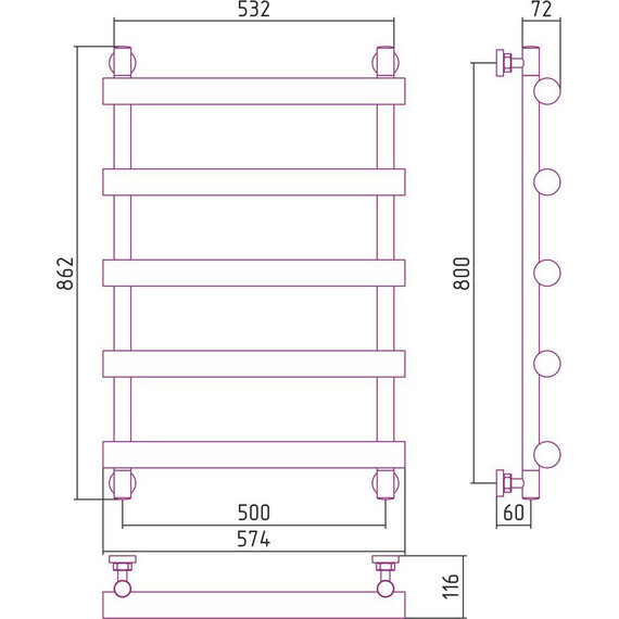 Полотенцесушитель водяной Сунержа Атлант П5 800х500 мм 00-0226-8050 - фото 6