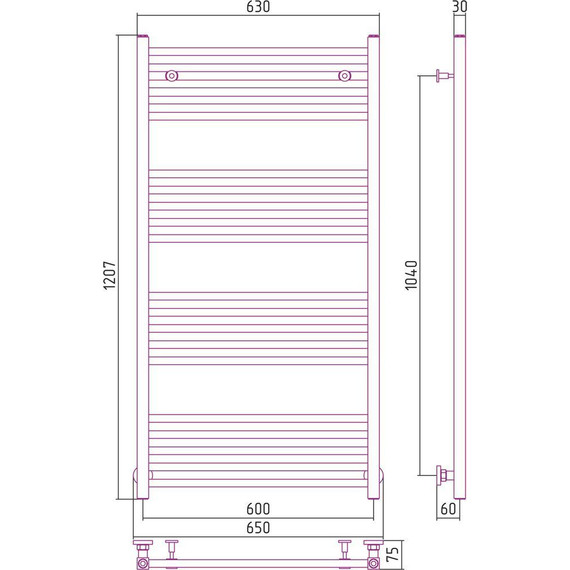 Полотенцесушитель водяной Сунержа Модус П20 1200x600 мм 00-0250-1260 - фото 6