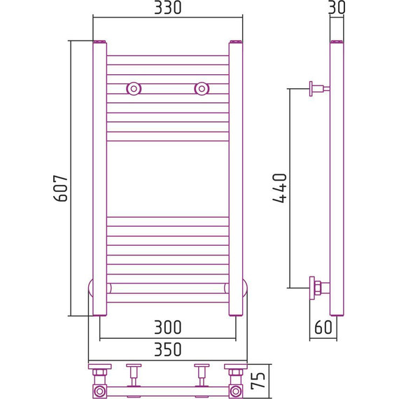 Полотенцесушитель водяной Сунержа Модус П10 600x300 мм 00-0250-6030 - фото 6
