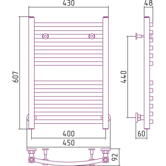 Полотенцесушитель водяной Сунержа Аркус П12 600х400 мм 00-0251-6040, Цвет производителя: хром - фото 6