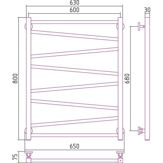 Полотенцесушитель водяной Сунержа Сирокко П8 800x600 мм 00-0253-8060 - фото 6
