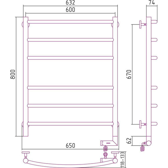 Полотенцесушитель электрический Сунержа Галант 2.0 П6 800x600 мм 00-5201-8060 R - фото 5