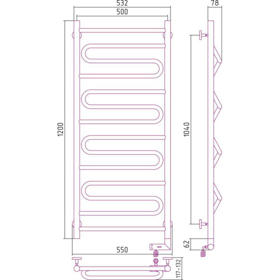 Полотенцесушитель электрический Сунержа Элегия 2.0 П14 1200x500 мм 00-5219-1250 R - фото 5