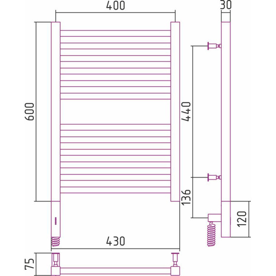 Полотенцесушитель электрический Сунержа Модус 3.0 П12 600x400 мм 00-5700-6040 L - фото 6