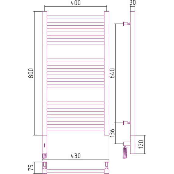 Полотенцесушитель электрический Сунержа Модус 3.0 П15 800x400 мм 00-5700-8040 L - фото 6