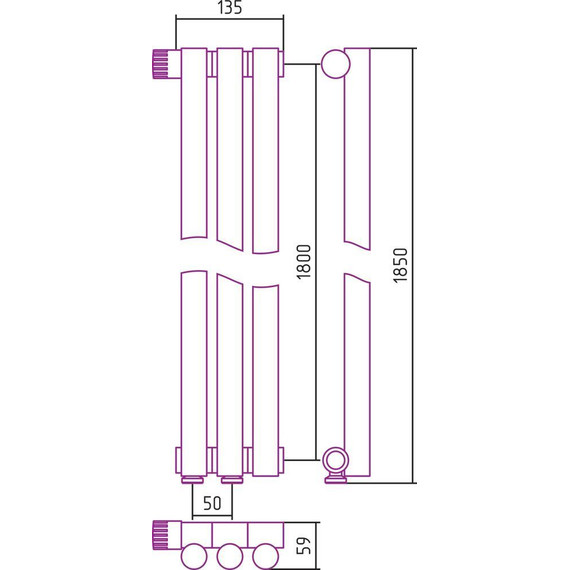 Радиатор Сунержа Эстет-1 135х1800 мм (3 секции) 00-0310-1803 нижнее левое подключение - фото 5