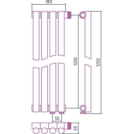 Радиатор Сунержа Эстет-1 180х1200 мм (4 секции) 00-0311-1204 нижнее правое подключение - фото 6