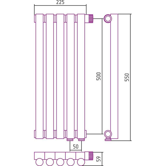 Радиатор Сунержа Эстет-1 225х500 мм (5 секций) 00-0311-5005 нижнее правое подключение - фото 6
