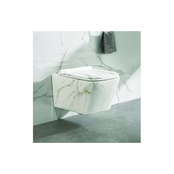 Унитаз подвесной безободковый SantiLine SL-5007MRB с крышкой микролифт, под мрамор, Цвет производителя: под мрамор - фото 4