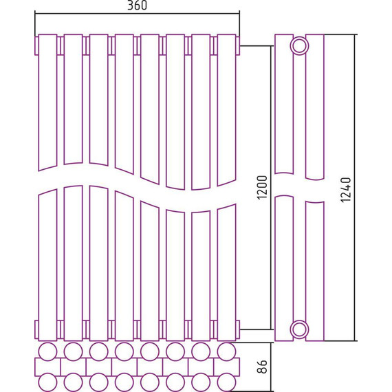 Радиатор Сунержа Эстет-11 360х1200 мм (8 секций) 00-0302-1208 универсальное подключение - фото 5
