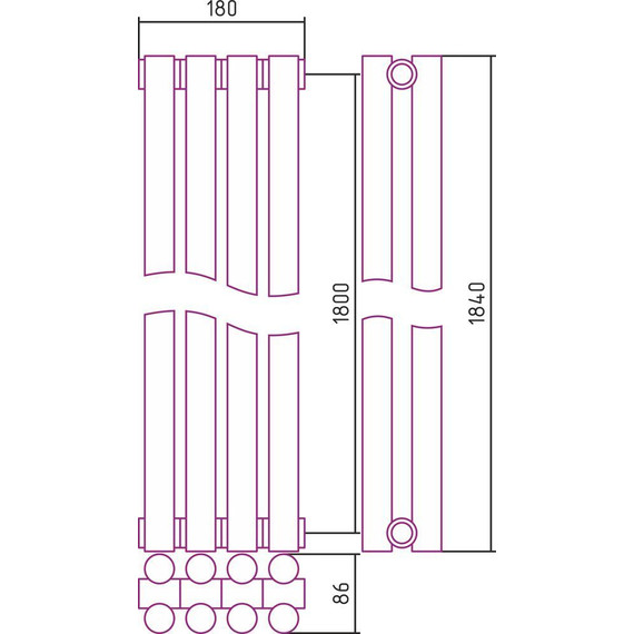 Радиатор Сунержа Эстет-11 180х1800 мм (4 секции) 00-0302-1804 универсальное подключение - фото 5