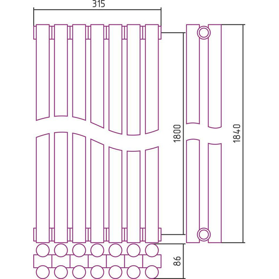 Радиатор Сунержа Эстет-11 315х1800 мм (7 секций) 00-0302-1807 универсальное подключение - фото 5