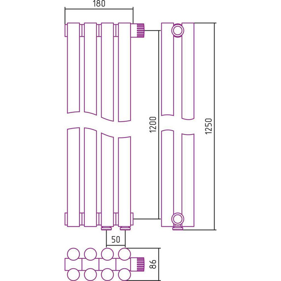 Радиатор Сунержа Эстет-11 180х1200 мм (4 секции) 00-0312-1204 нижнее правое подключение - фото 6
