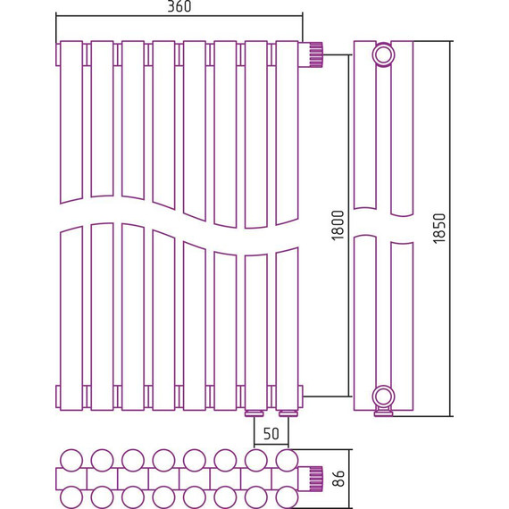 Радиатор Сунержа Эстет-11 360х1800 мм (8 секций) 00-0312-1808 нижнее правое подключение - фото 6