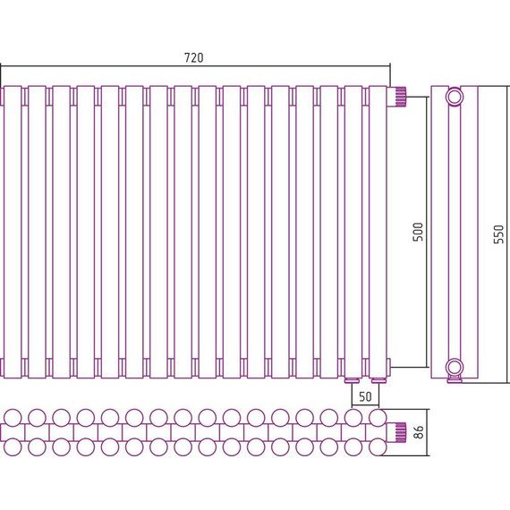 Радиатор Сунержа Эстет-11 720х500 мм (16 секций) 00-0312-5016 нижнее правое подключение - фото 6