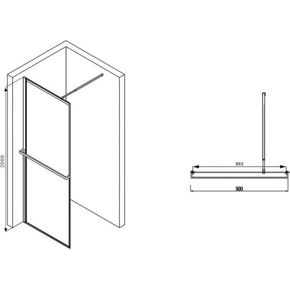 Душевая перегородка Abber Immer Offen 90 см AG60090B, черный/прозрачное - фото 8