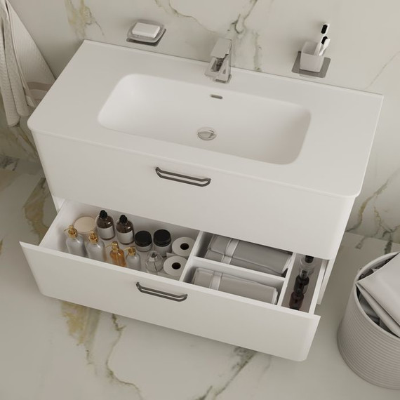 Тумба напольная с раковиной Iddis Brick 100 см BRI10WFi95K, белый глянец - фото 2