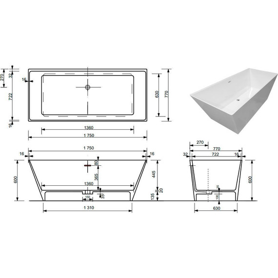 Ванна Эстет Манхэттен 175x77 см ФР-00006566 - фото 6