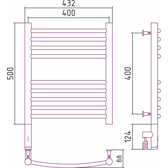 Полотенцесушитель электрический Сунержа Богема 3.0 П9 500x400 мм (выгнутая перемычка) 00-5802-5040 L - фото 5