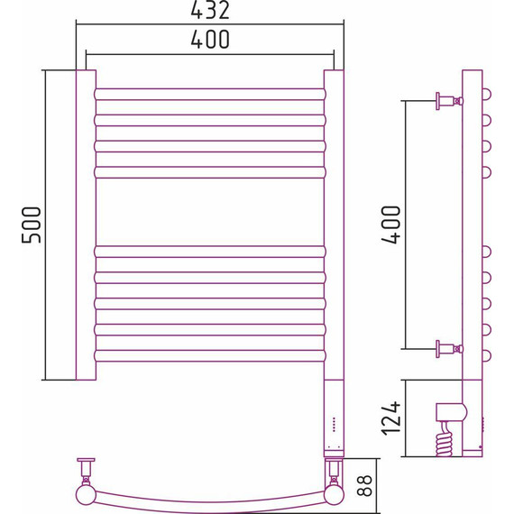 Полотенцесушитель электрический Сунержа Богема 3.0 П9 500x400 мм (прямая перемычка) 00-5805-5040 R - фото 5