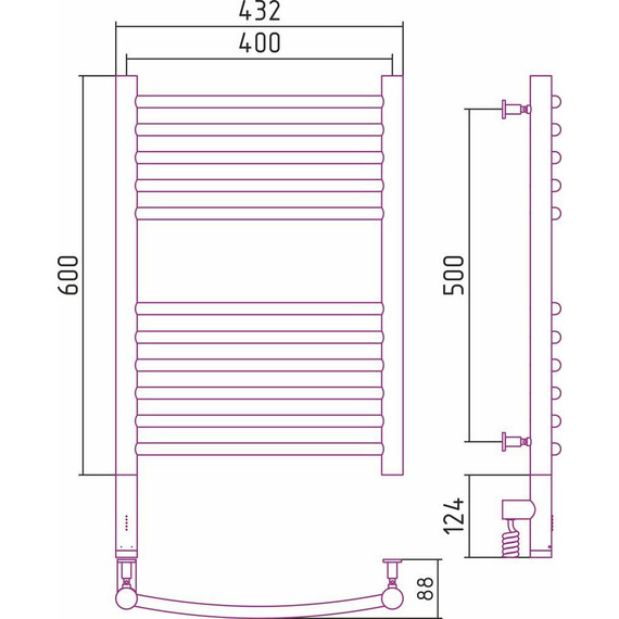 Полотенцесушитель электрический Сунержа Богема 3.0 П11 600x400 мм (прямая перемычка) 00-5804-6040 L - фото 5