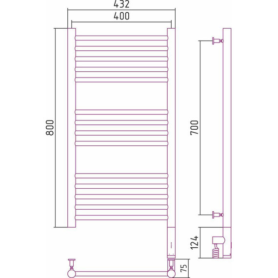 Полотенцесушитель электрический Сунержа Богема 3.0 П14 800x400 мм (прямая перемычка) 00-5805-8040 R - фото 29