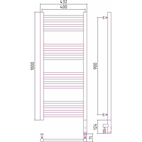 Полотенцесушитель электрический Сунержа Богема 3.0 П16 1000x400 мм (прямая перемычка) 00-5805-1040 R - фото 6