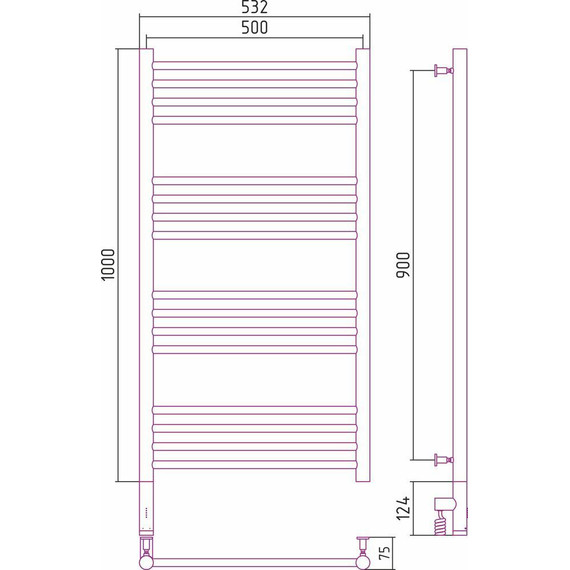 Полотенцесушитель электрический Сунержа Богема 3.0 П16 1000x500 мм (прямая перемычка) 00-5804-1050 L - фото 6