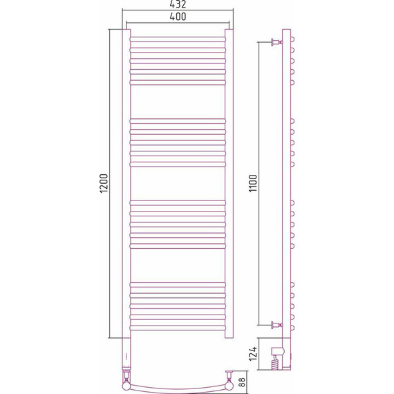 Полотенцесушитель электрический Сунержа Богема 3.0 П20 1200x400 мм (выгнутая перемычка) 00-5802-1240 L - фото 4