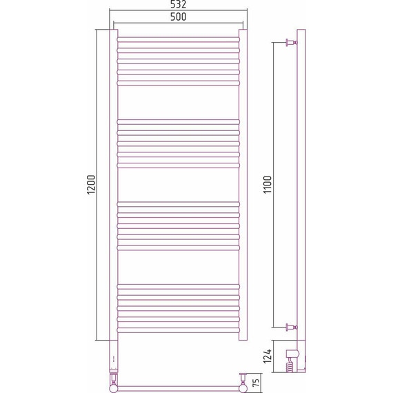Полотенцесушитель электрический Сунержа Богема 3.0 П20 1200x500 мм (прямая перемычка) 00-5804-1250 L - фото 5