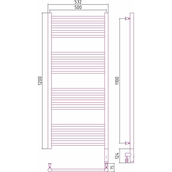 Полотенцесушитель электрический Сунержа Богема 3.0 П20 1200x500 мм (прямая перемычка) 00-5805-1250 R - фото 5