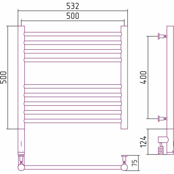 Полотенцесушитель электрический Сунержа Богема 3.0 П9 500x500 мм (прямая перемычка) 00-5804-5050 L - фото 5