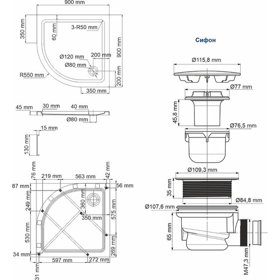 Поддон акриловый WasserKraft Isen 90х90 см 26T01 - фото 4