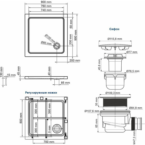 Поддон акриловый WasserKraft Amper 90х90 см 29T03 - фото 4