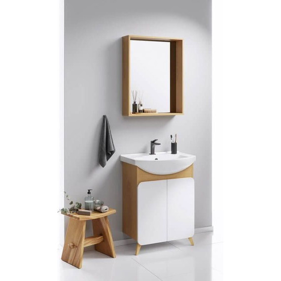 Тумба напольная с раковиной Aqwella Basic 65 см BAS0106DZ, дуб золотой/белый - фото 6