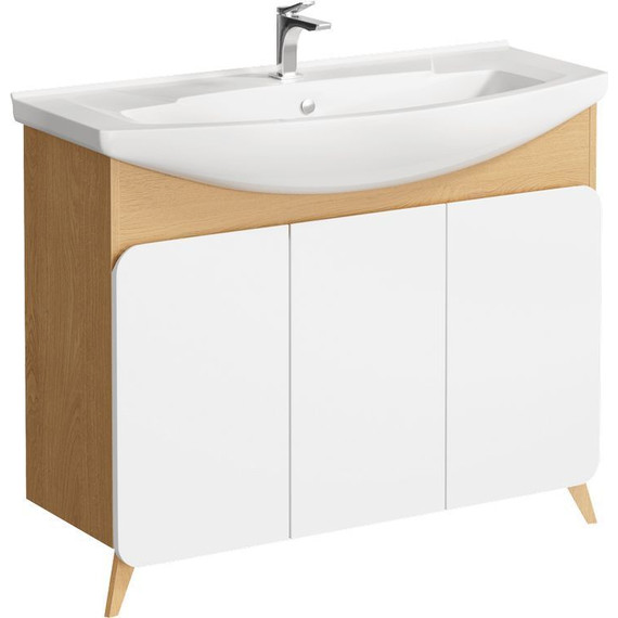 Тумба напольная с раковиной Aqwella Basic 105 см BAS0110DZ, дуб золотой/белый - фото 