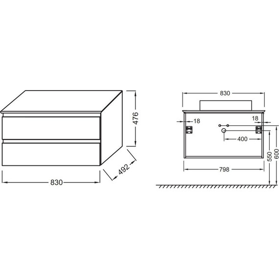 Тумба подвесная со столешницей Jacob Delafon Madeleine 83 см EB2083-J54, серый матовый - фото 3