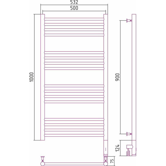 Полотенцесушитель электрический Сунержа Богема 3.0 П16 1000x500 мм (выгнутая перемычка) 00-5803-1050 R - фото 5