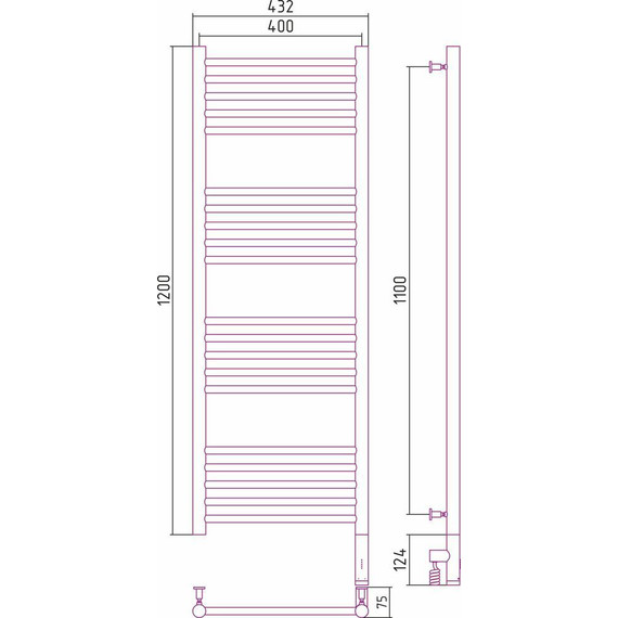 Полотенцесушитель электрический Сунержа Богема 3.0 П20 1200x400 мм (выгнутая перемычка) 00-5803-1240 R - фото 4