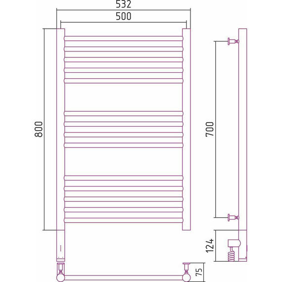 Полотенцесушитель электрический Сунержа Богема 3.0 П14 800x500 мм (прямая перемычка) 05-5804-8050 L, состаренная бронза - фото 5