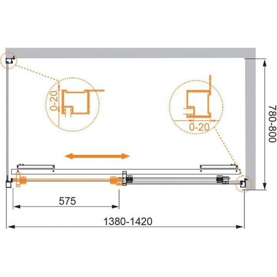 Душевое ограждение Cezares 140х80 см LUX-SOFT-W-AH-1-140/80-C-Cr-IV, хром/прозрачное - фото 6