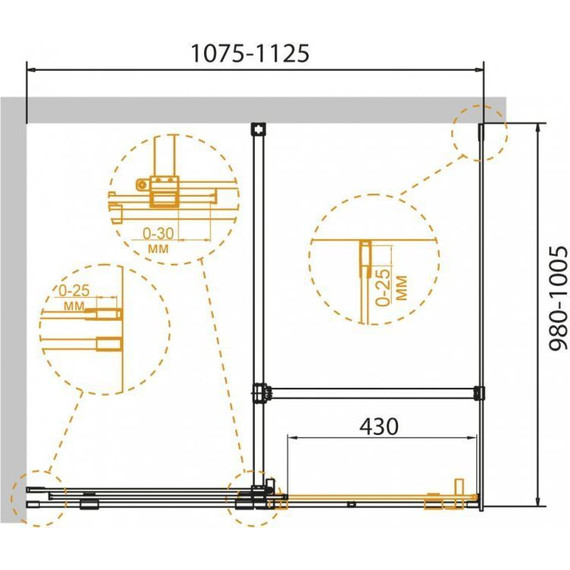 Душевое ограждение Cezares 110х100 см STREAM-AH-1-110/100-C-Cr, с кронштейном в комплекте, хром/прозрачное - фото 3