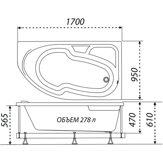 Ванна акриловая Тритон София 170х95 см R с каркасом - фото 10