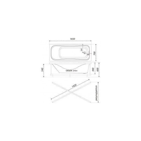 Ванна акриловая Тритон Стандарт 165х70 см, Размер - мм: 1650х700 - фото 11