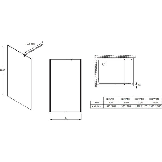 Душевая перегородка Jacob Delafon Contra 90 см E22W90-BLV (стекло 8 мм), черный/серое - фото 2
