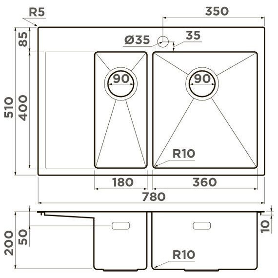 Мойка кухонная Omoikiri Akisame 78-2-LG-R (4973088) 1,2 мм, светлое золото, Цвет производителя: светлое золото - фото 2