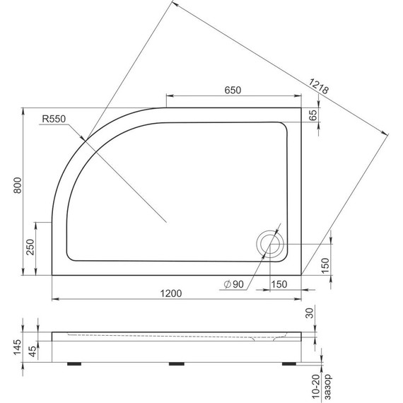 Акриловый поддон Bas Раунд R 120x80 см L - фото 2