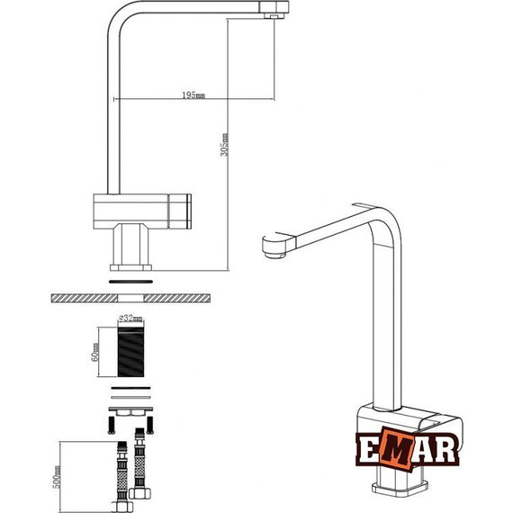 Смеситель для кухни Emar EC-3014, антрацит, Цвет производителя: антрацит - фото 2