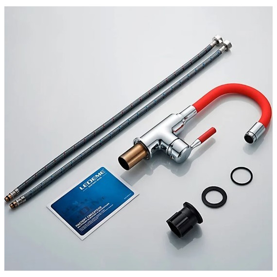 Смеситель для раковины Ledeme L1399-1 красный/хром - фото 6