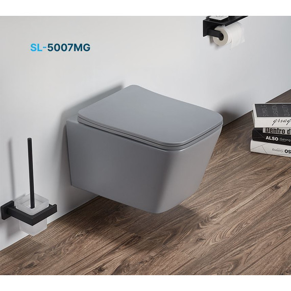 Унитаз подвесной безободковый SantiLine SL-5007MG с крышкой микролифт, серый матовый, Цвет производителя: серый - фото 2